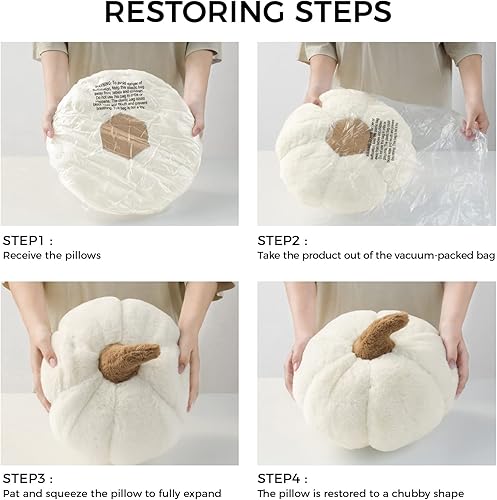 Miniatura 5 de Ashler - Almohadas de calabaza de piel de conejo sintético para Halloween, lindo cojín en forma de 3D de calabaza esponjosa de felpa decorativa para