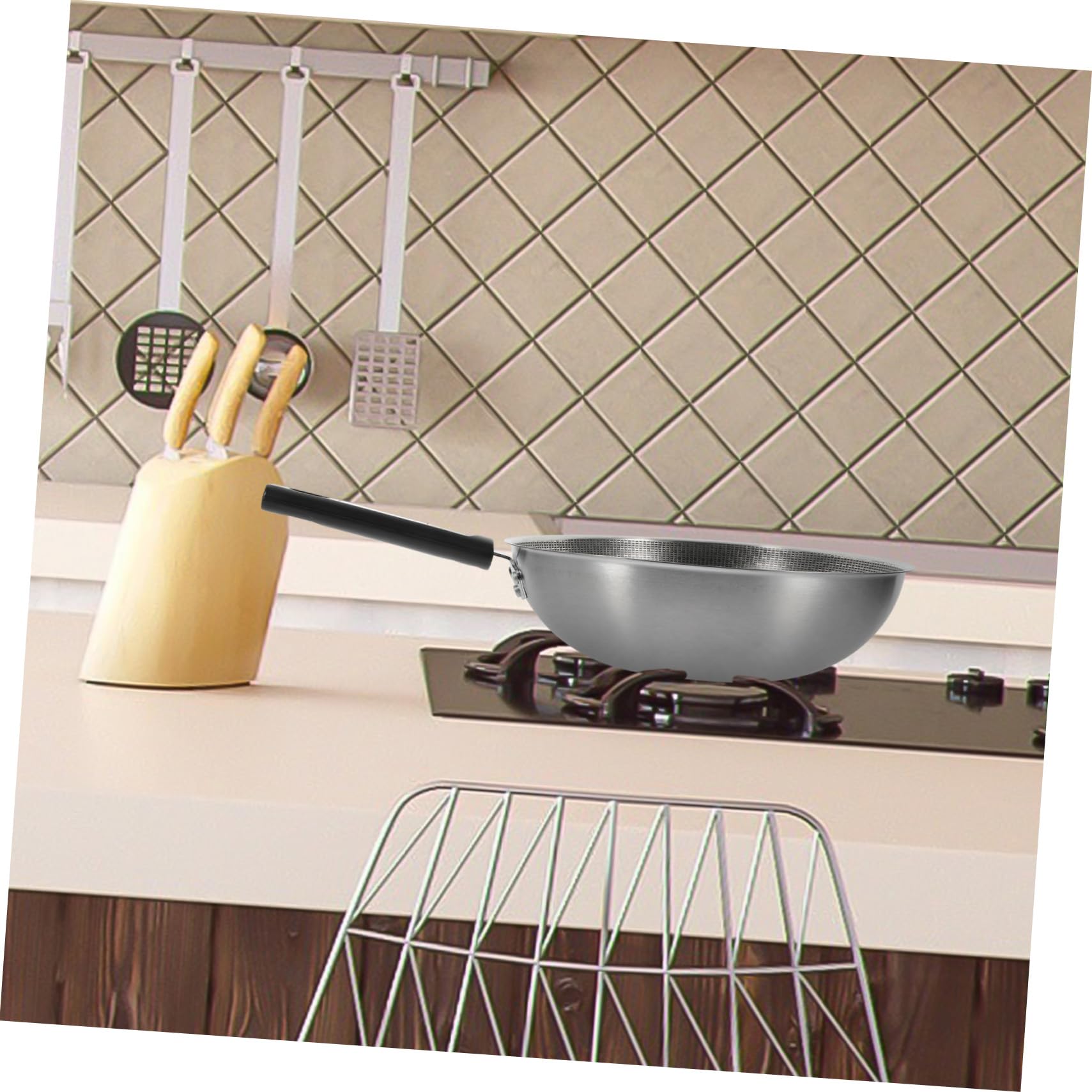 Padella Fondo Piatto a Nido D'ape Padella Antiaderente in Acciaio Inossidabile Manico Ergonomico Antiscivolo per Friggere Uova e Carne in Cucina