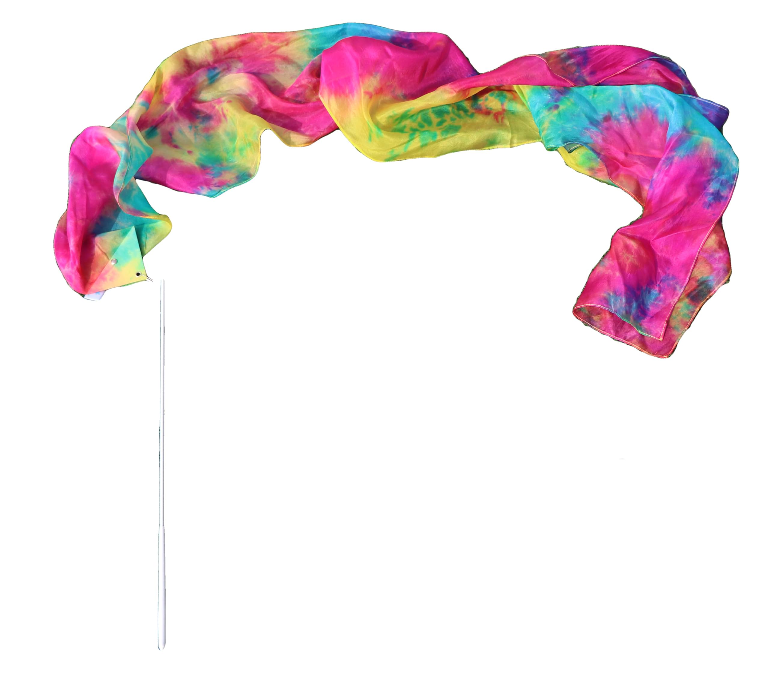 Winged Sirenny 1 PIECE 98" Hand Painted Flowy Silk Ribbon Streamer with Rods, Church Liturgical Praise, Worship Adoration Dance Ribbon Banner