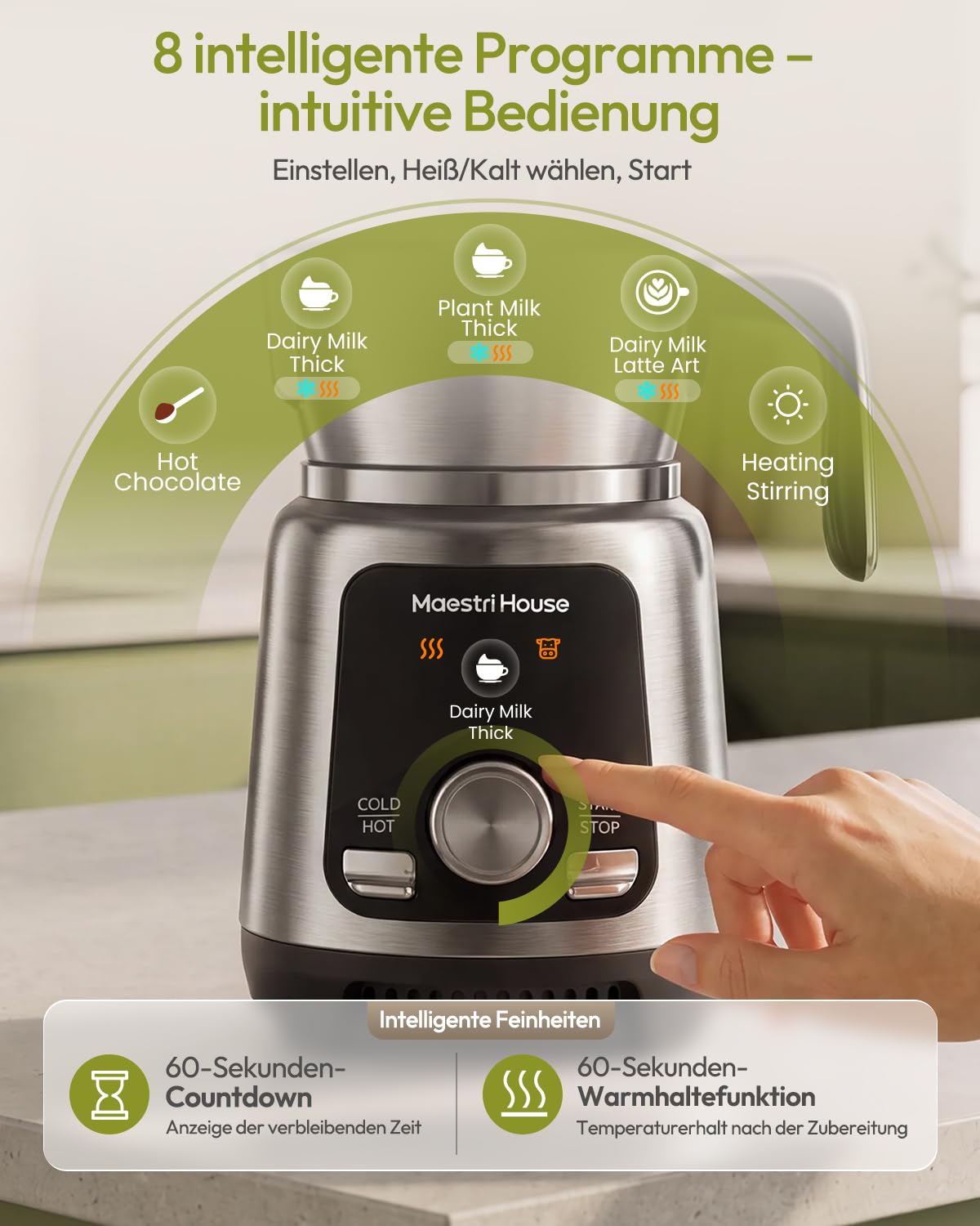 Maestri House IH Milchaufschäumer, 500 ml, geräuscharmer Milchaufschäumer und elektrischer Milchaufschäumer für Kaffee, Cappuccino, Macchiato, Latte Art, spülmaschinenfest, LED-Anzeige, DualFro Ultra