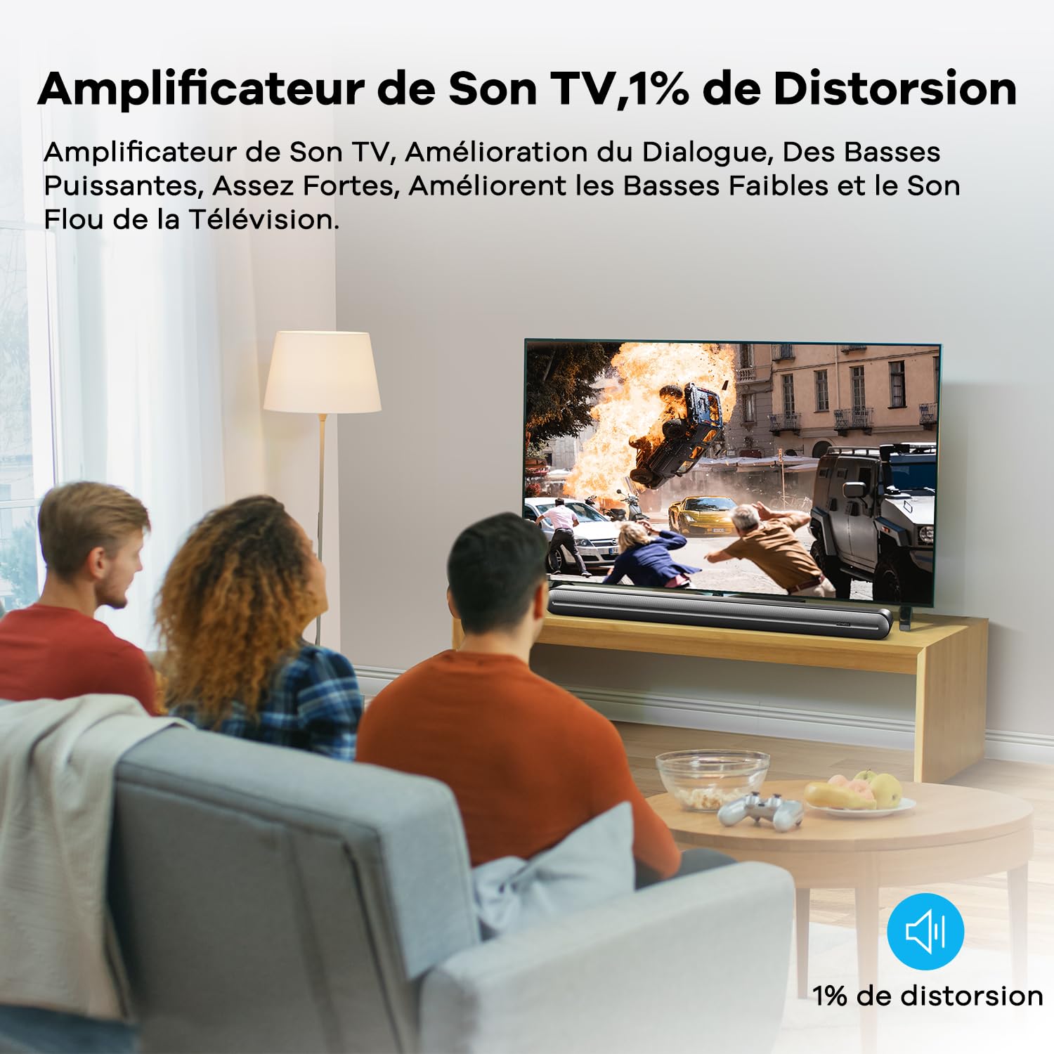 150W 91cm Barre de Son Caisson de Basse Intégré 6 Haut-parleurs, Clear Voice Bar de Son TV 32 à 55 Pouces, HDMI Arc (Puce dédiée) Optique AUX Support Mural.