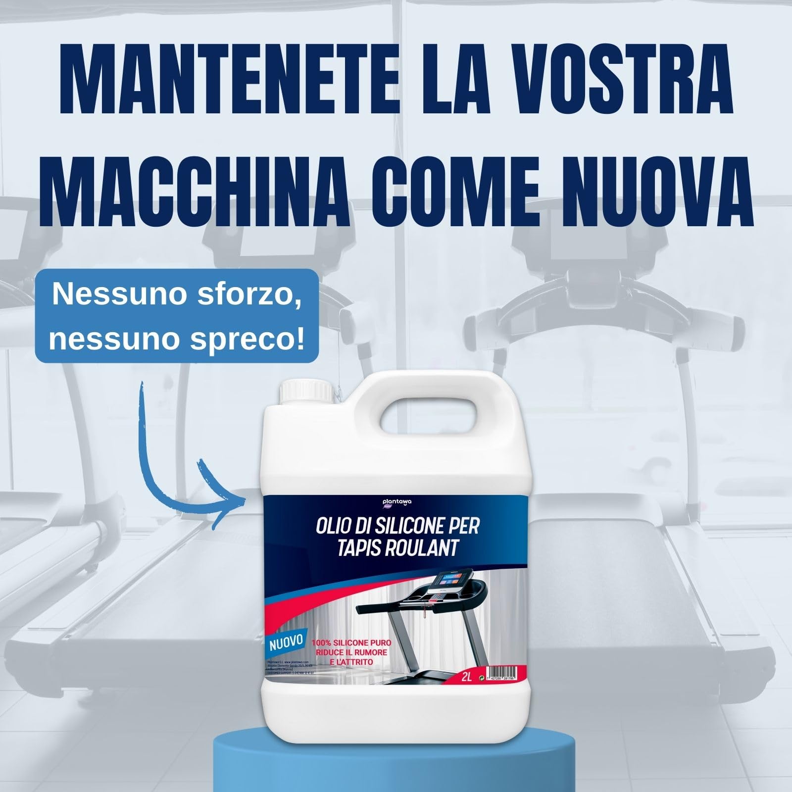 Plantawa Olio per tapis roulant da corsa 2L | Lubrificante silicone nastro da corsa. Ideale per palestre, nastri domestici. Applicazione precisa. Adatto a tutti i tapis roulant.