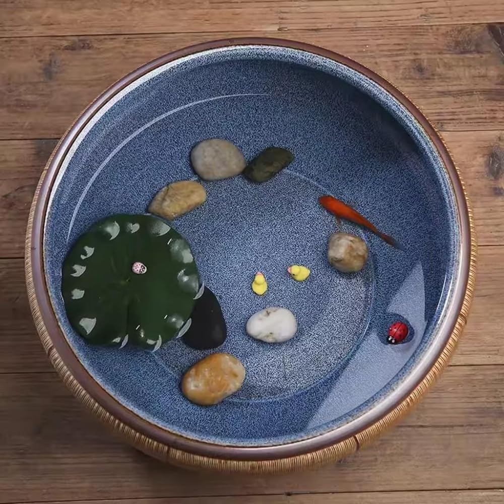 Acquario Boccia per Pesci Grande in Ceramica per Pesci Rossi con Serbatoio di Loto per Tartarughe per la casa Vaso di Fiori idroponico Creativo retrò,32 * 14CM