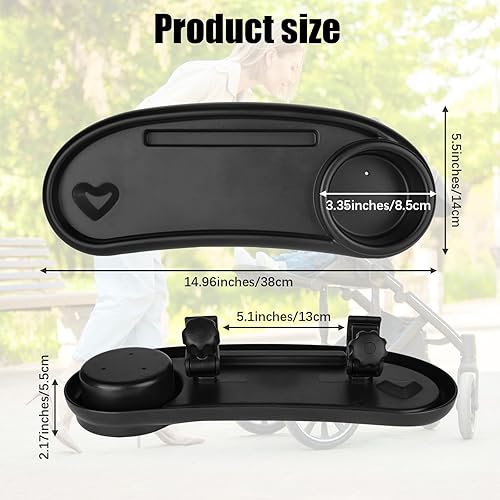 Miniatura 2 de Bandeja de aperitivos para cochecito compatible con Mockingbird, bandeja negra ajustable para cochecito con portavasos y soporte para teléfono para
