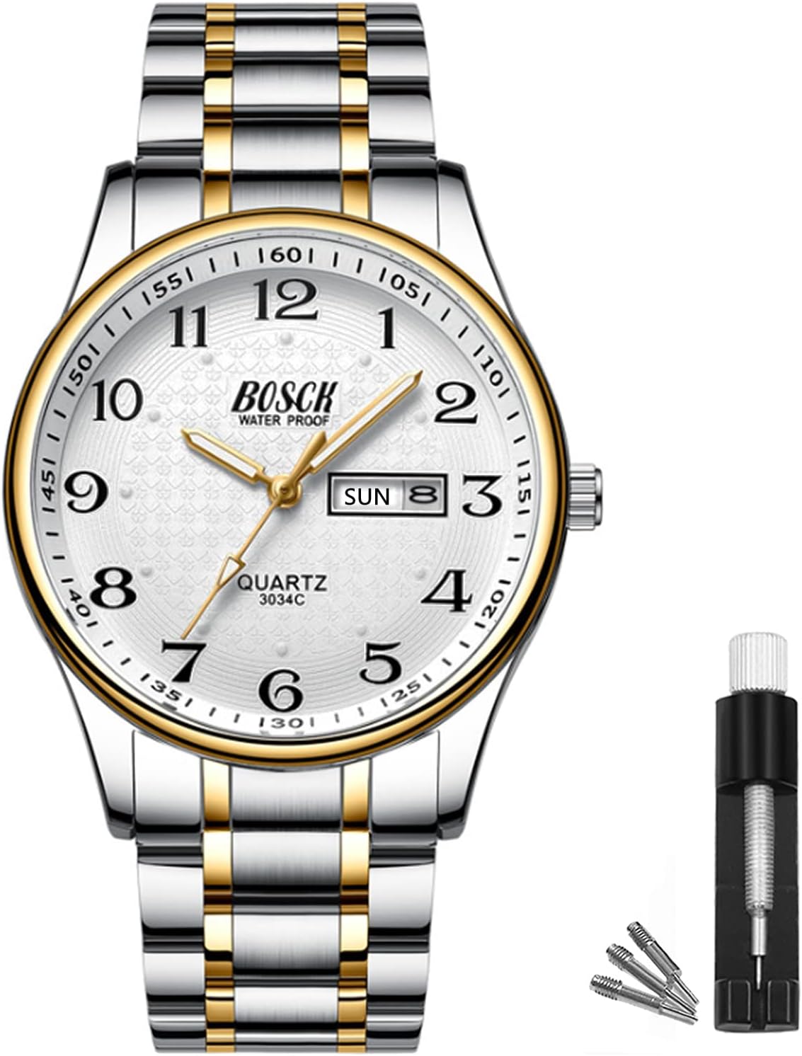 BOSCK Analog Mens Watch,40mm Easy Read Auto Date and Day Stainless Steel Busi...