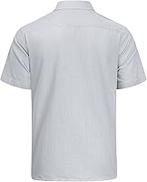 Vista 39 de J.VER Camisas de manga corta de lino y algodón para hombre, estilo informal, ligeras, con botones, para vacaciones, playa y verano, con bolsillo