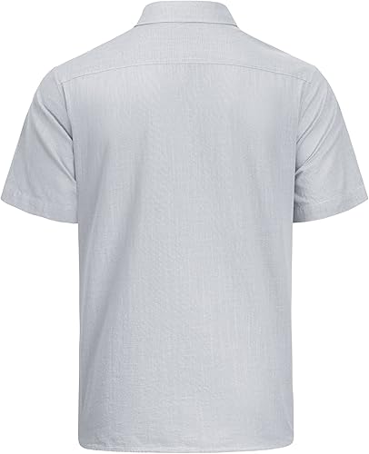 Miniatura 4 de J.VER Camisas de manga corta de lino y algodón para hombre, estilo informal, ligeras, con botones, para vacaciones, playa y verano, con bolsillo