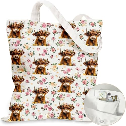 Miniatura 11 de Bolsa de lona estética para mujer, con cierre magnético a presión y bolsillo interior con cremallera, bolsa reutilizable Chica