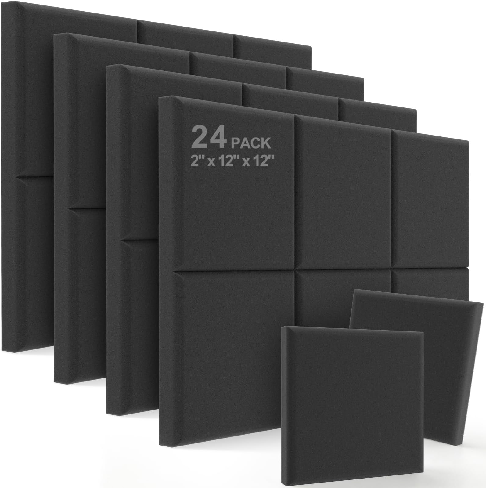 JBER Acoustic Studio Foam, 24 Pack 2" X 12" X 12" Round C-Panel Sound Foam Panels Soundproofing Treatment Studio Wall Padding Sound Absorbing Fireproof Pyramid Wedge Tiles