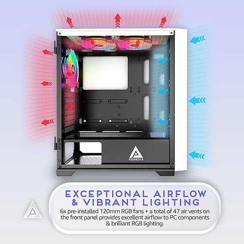 Miniatura 4 de Apevia G-PRO-WH Genesis Pro Mid Tower - Funda para juegos con 2 paneles de vidrio templado, puertos USB3.0USB2.0audio superiores, 6 ventiladores