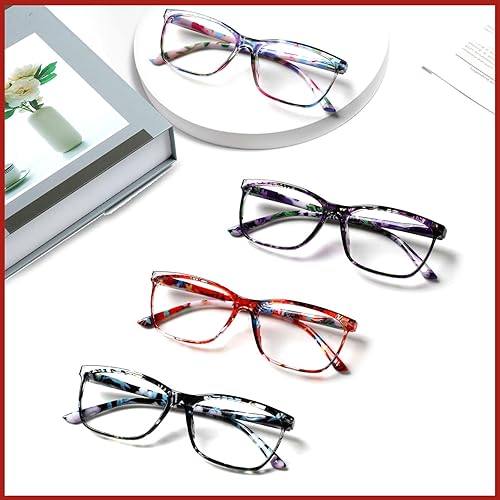 Vista 28 de Henotin Paquete de 4 lentes de lectura para mujer, bloqueo de luz azul, bisagra de resorte, lentes de lectura antifatiga ocular para computadora