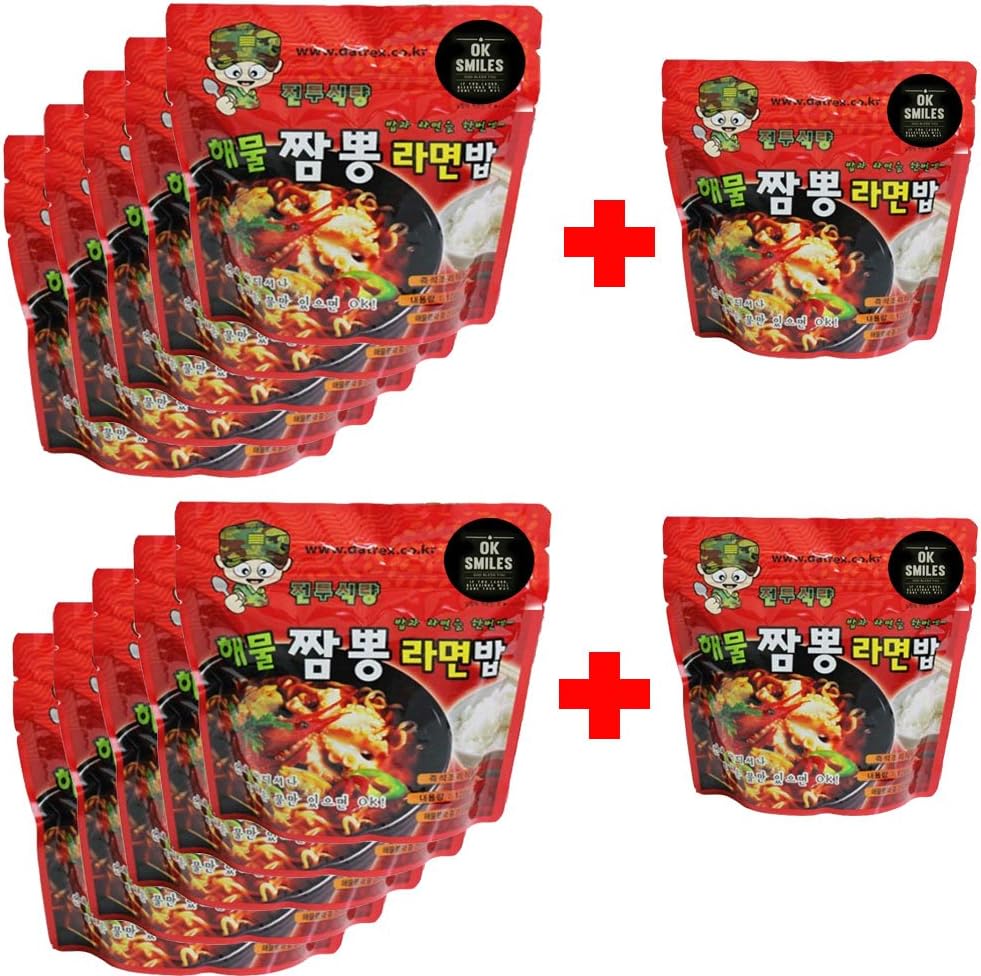 Korean Military MRE Ramen Spicy Seafood Noodle Soup with Rice 120g/12pack Gift Free Plastic Spoon!!Great for Christmas Gift, Fishing,Hunting!Emergency food for Disaster (noddle & rice 12pack)