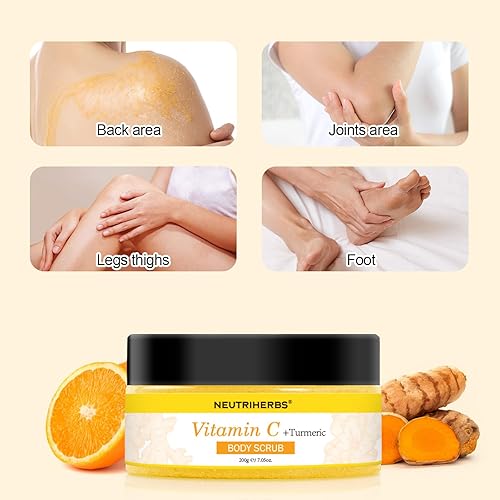 Miniatura 9 de NEUTRIHERBS Exfoliante corporal de cúrcuma, exfoliante corporal con vitamina C, limpieza profunda e hidratante corporal, manos, piernas, muslos -