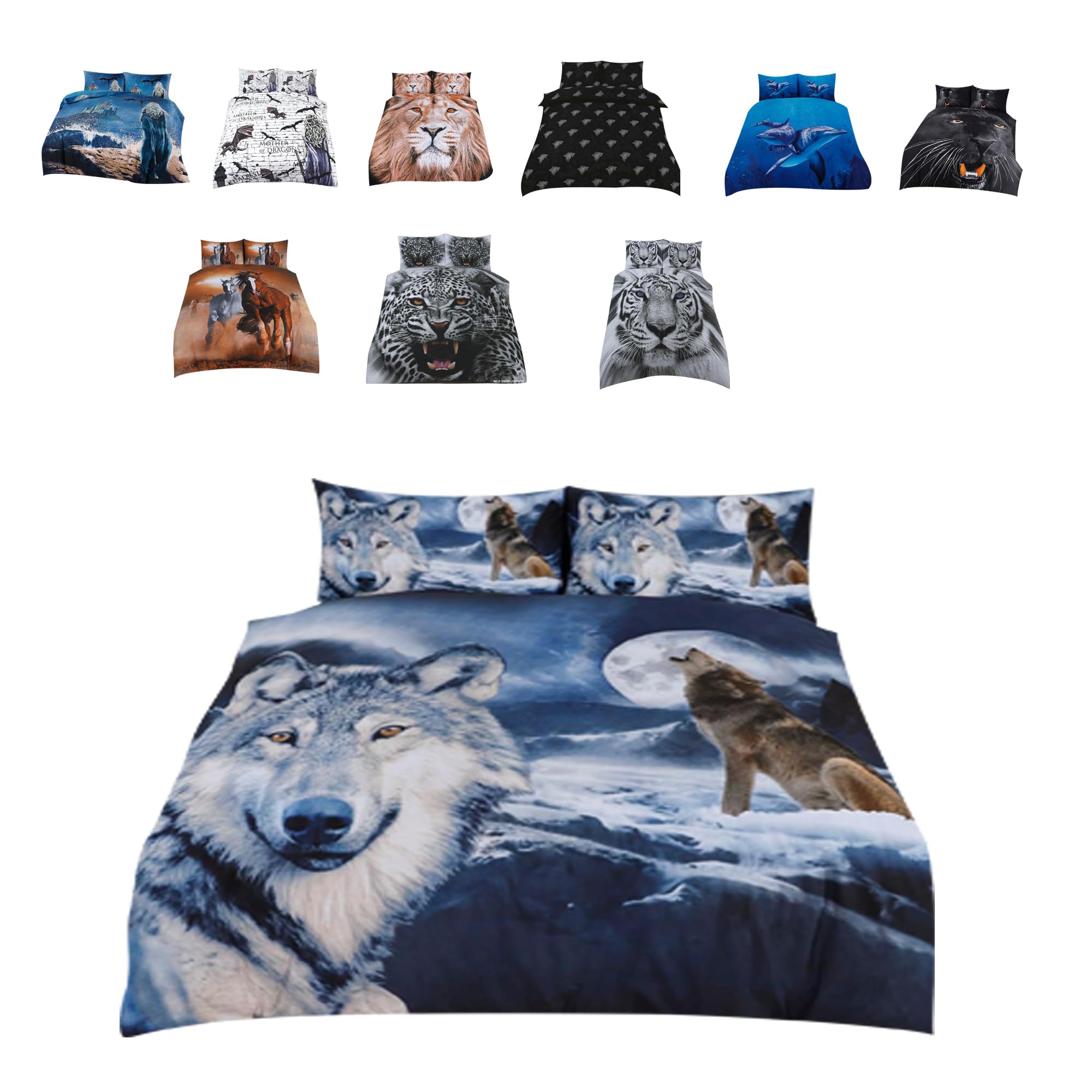 Northern Luxe 3D Animal Print Duvet Cover with Pillowcases, Soft and Breathable Quilt Set, Premium Quality Natural Cotton, Reversible Cozy Comfort with Vibrant Design (Single, Wolf)