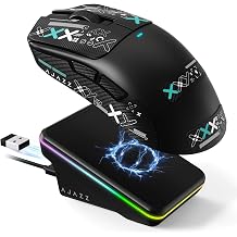 AJAZZ AJ200 AI Gaming Mouse, Bluetooth 5.0/2.4G/USB-C Tri-Mode Wireless Mouse with PAW3311 Sensor, Up to 24000 DPI, 61g Ultra Lightweight AI Gaming Assistant, RGB Charging Dock for PC Gaming-Black Pro