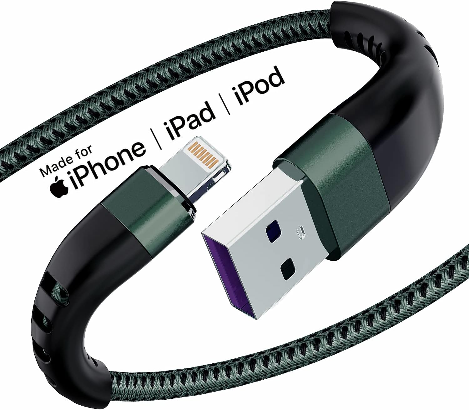 EssriApple MFI-zertifiziertes iPhone-Ladekabel, 3.0 m, langes Lightning-Kabel, starkes geflochtenes Nylon-Ladekabel, Grün, 3 Stück