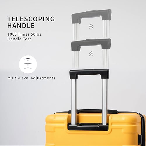 Miniatura 4 de Merax Juego de equipaje de 3 piezas expandible rígido ligero Spinner maleta con bloqueo TSA, Amarillo