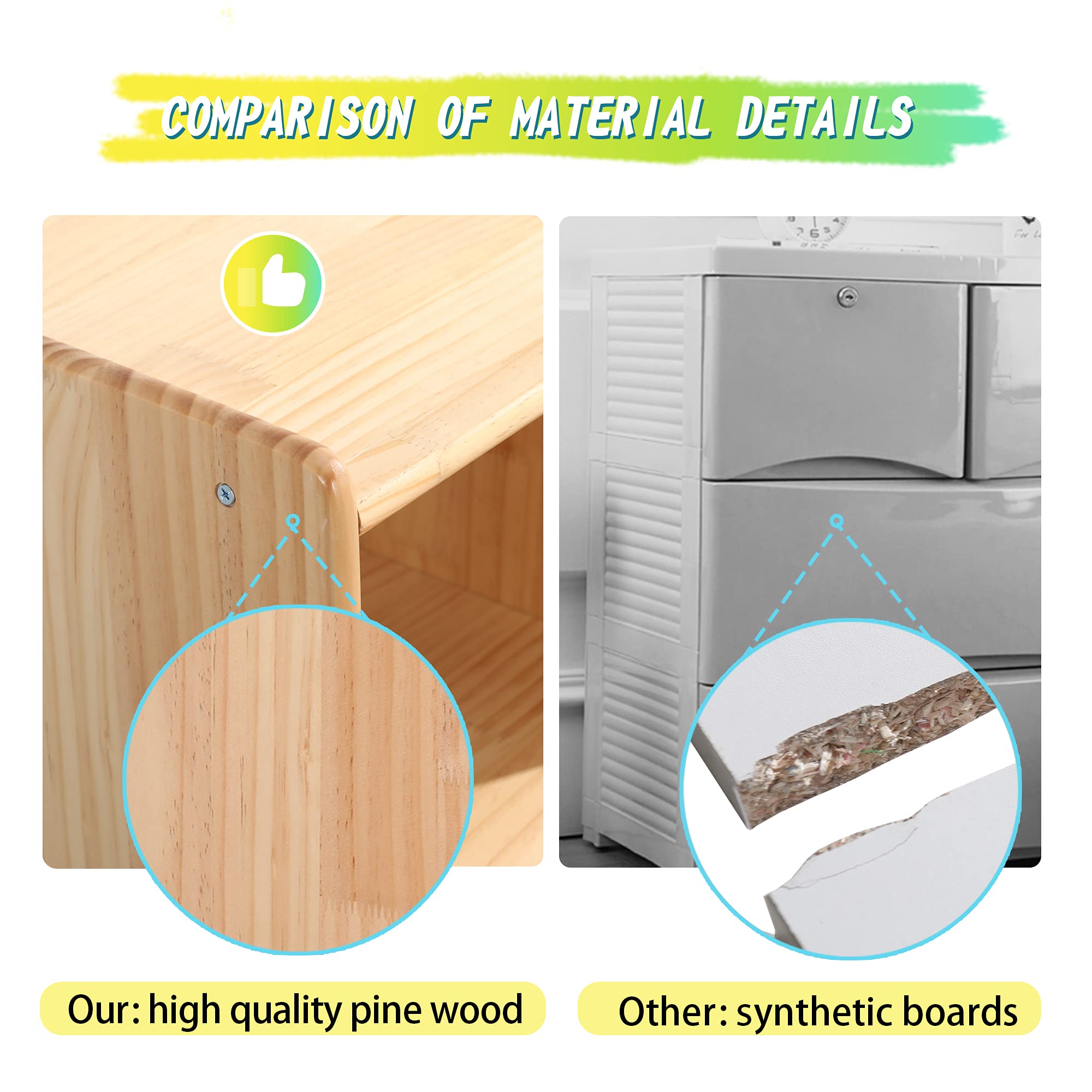 MallBest 4-Tier Kids' Toy Storage Organizer Shelf - 100%Solid Wood,Children's Storage Cabinet with 9 Plastic Bins and 3 Storage Ports (Varnish)