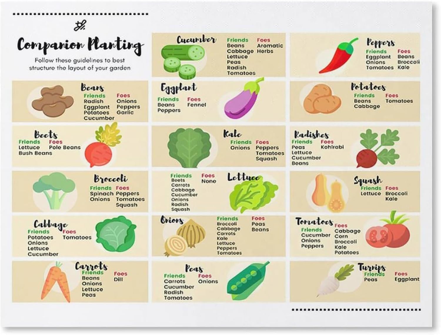Companion Planting Chart Poster, Meatl Tin Sign Wall Decoration, Classroom Mural Posters for Room Aesthetic 8x12 inch