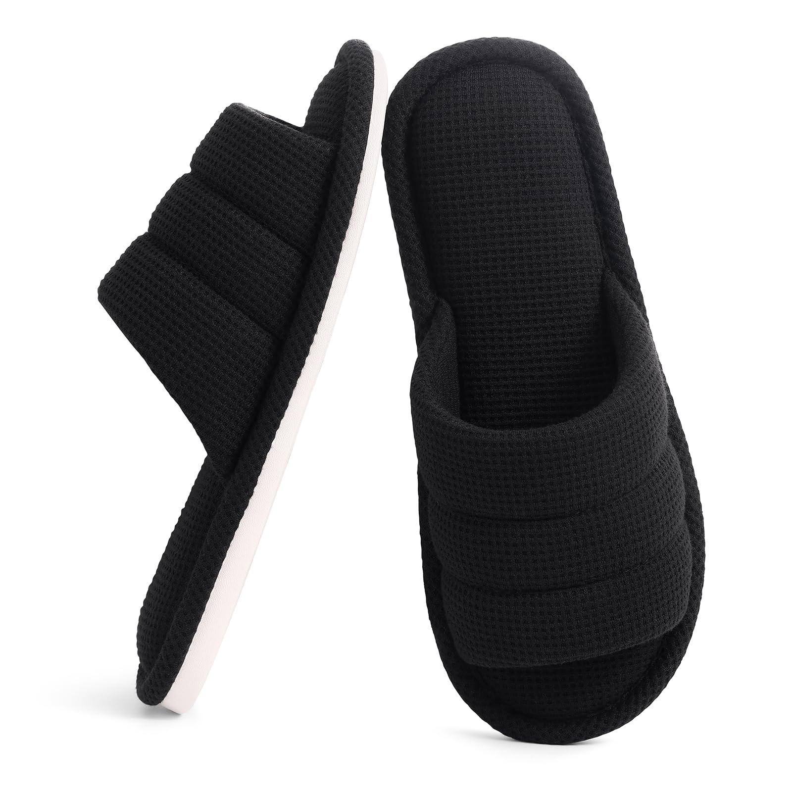 Shevalues Summer House Slippers for Women Men Breathable Waffle Indoor Slippers Slip-on Open Toe Home Shoes