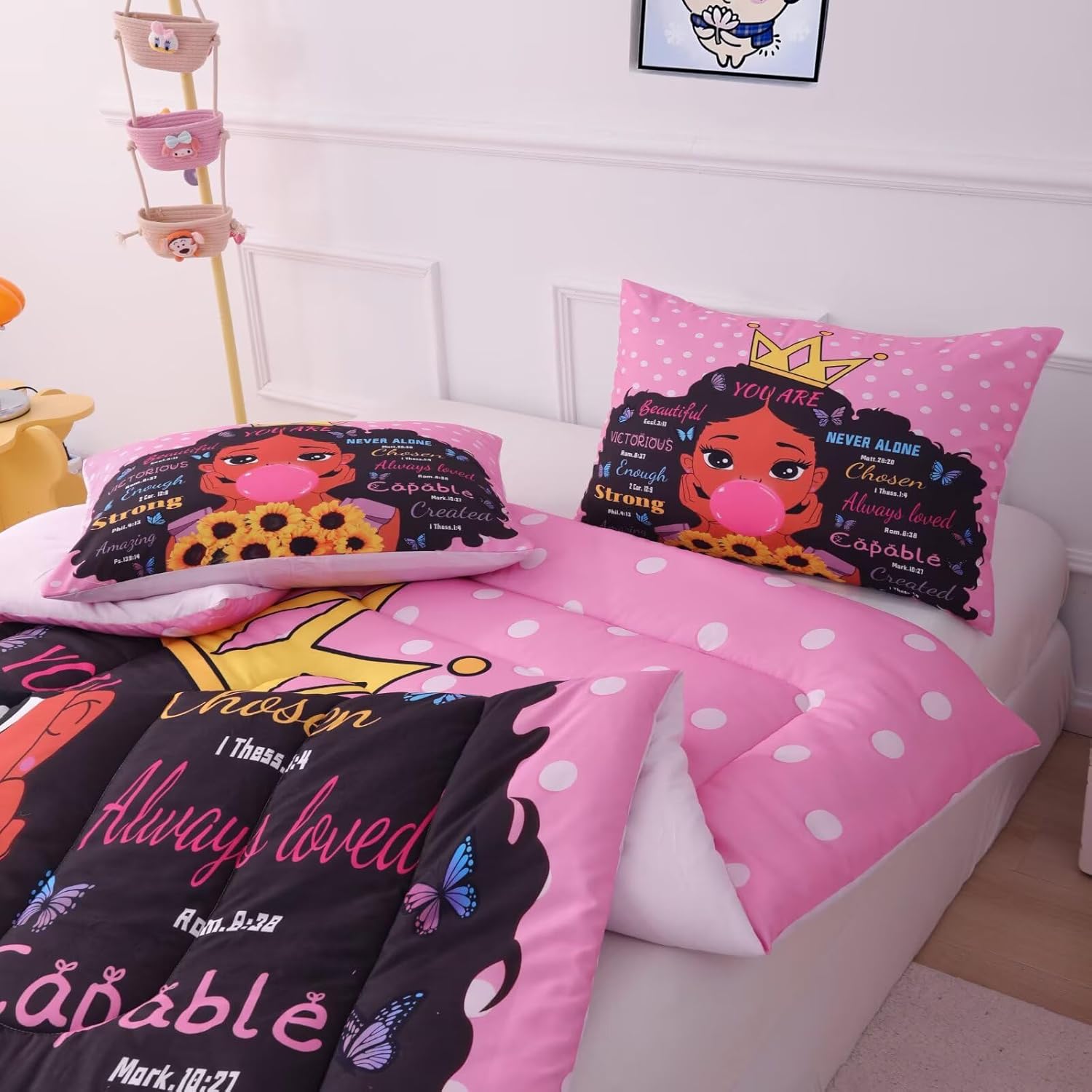Black Girl Comforter Set Twin for Kids Teens,Black Girl Magic Bedding Set,African American Inspirational Quotes Comforter Set,Princess Bed Bedroom Set - Image 5