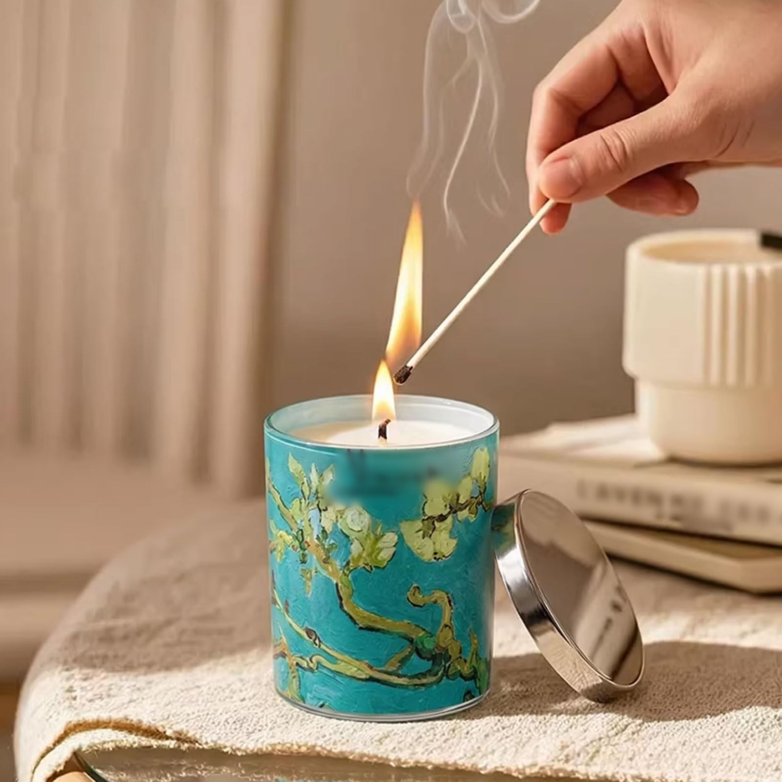 Compacto Velas de cera de soja, vela de aromaterapia reutilizable, vela perfumada cilíndrica de larga duración for vacaciones en casa, relajación y Spa no es picante(Blu)
