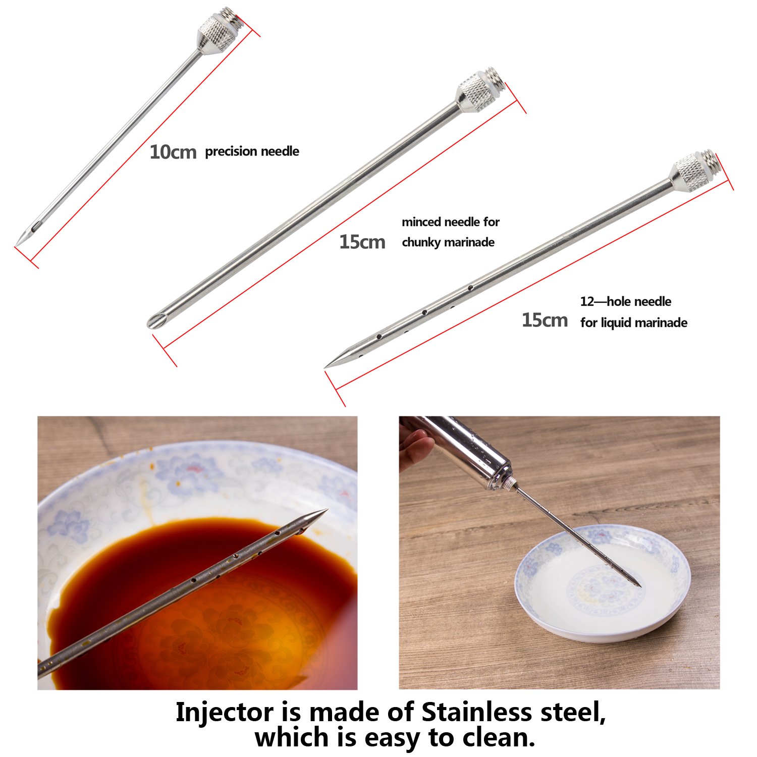 Siringa per Marinatura in Acciaio Inox 60ml con Siringa per Carne con 1 Pennello per Marinatura, 3 Aghi per Marinatura, Siringa per Spezie per Barbecue, Carne