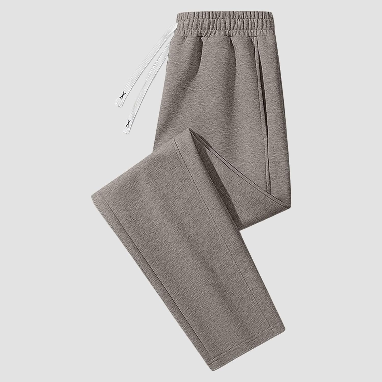 Mens Baggy Fleece Wide Leg Sweatpants Solid Athletic Loose Fit Open Leg Yoga Pants Drawstring Active Comfy Joggers