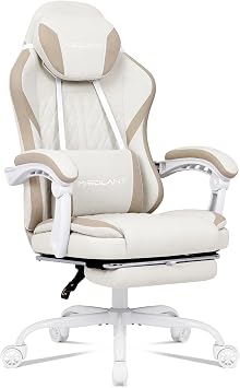Misolant Gaming Chair, Fabric Gamer Chair with footrest for Adults, High Back Ergonomic Computer Game Chair with Adjustable Headrest and Massage Lumbar Support, 90-155 Recline Free, Beige