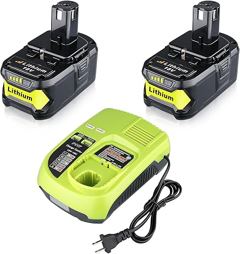 Paquete de 2 baterías de repuesto de 6.0Ah para Ryobi de 18 V con cargador P117 compatible con batería Ryobi de 18 V P102 P103 P104 P105 P107 P108