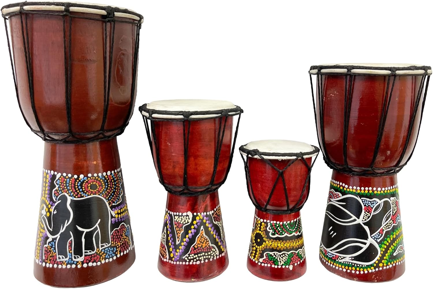 My Family House Painted Djembe – Multicoloured Wood – Hand Carved Musical Instrument – 25 cm