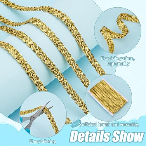 Miniatura 4 de FINGERINSPIRE 19.69 yardas de cinta de encaje trenzado metálico de 0.433 in de ancho, cinta de encaje corrugado de filigrana dorada adorno de encaje