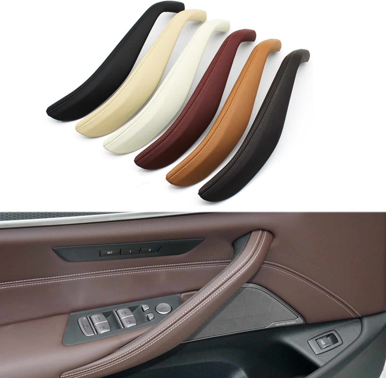 Fouedy Left Right Interior Door Pull Handle Leather Outer Cover Replacement for BMW 5 Series G30 G31 F90 2018 2019 2020 2021 2022 2023 (Black Right)