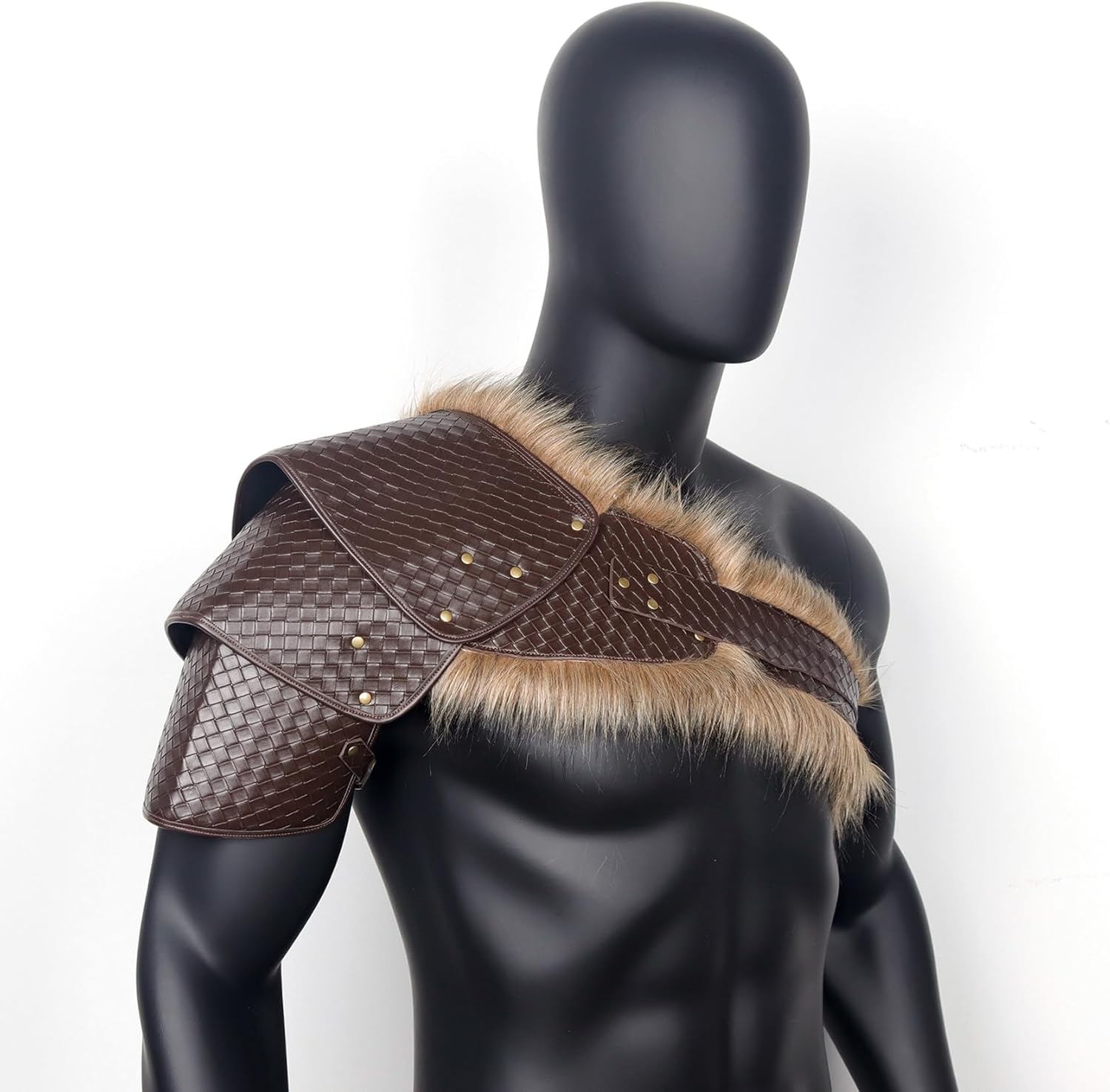 L'VOW Medieval Leather Pauldron Single Shoulder Armor Viking Accessories for Men Ren Faire LARP Cosplay - Image 8