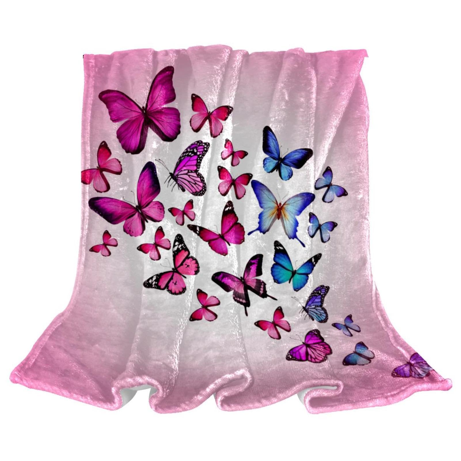 Couverture rose papillon douce polaire 150x100cm, l'idée cadeau tendre pour lit et fauteuil