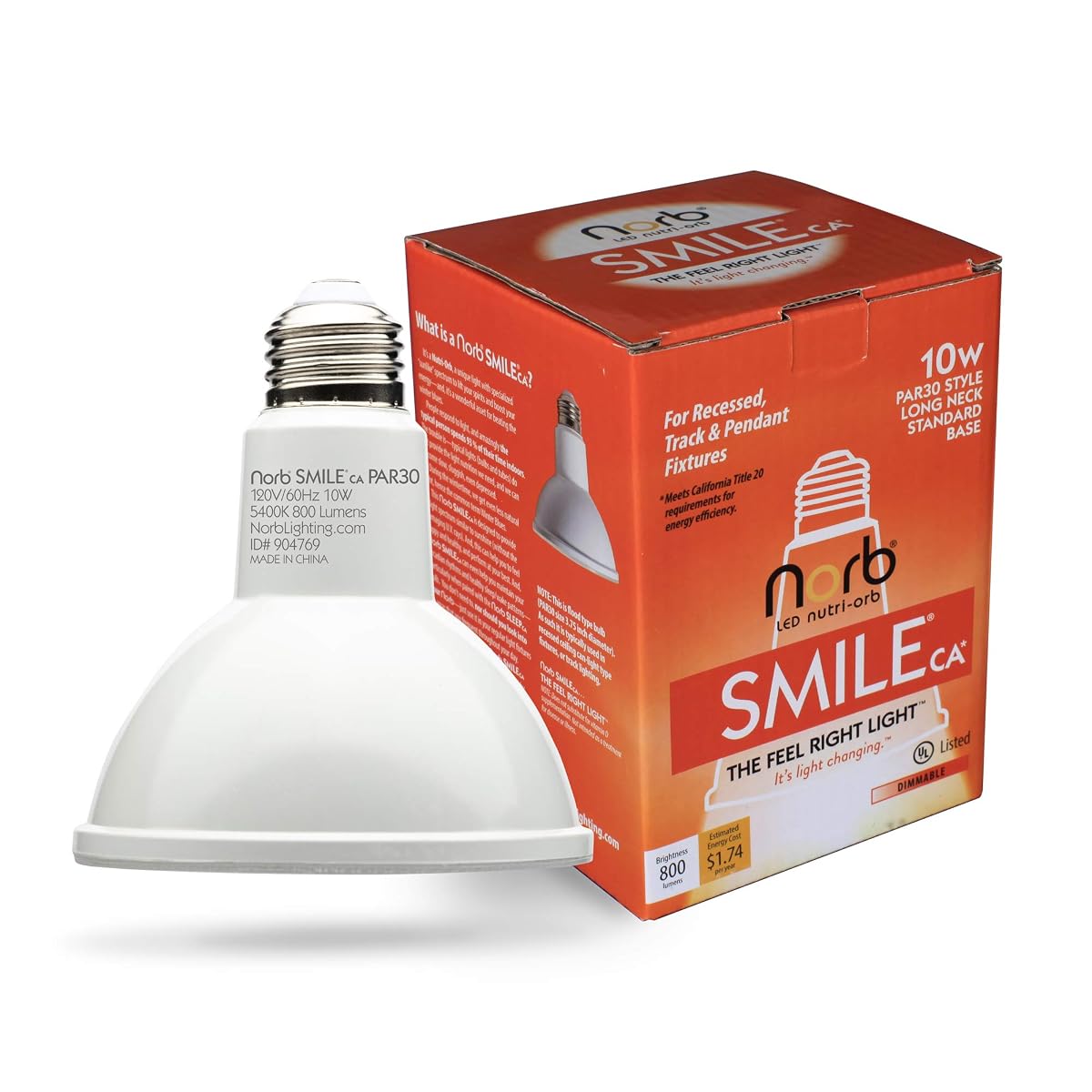 Norb LED Flood Light Bulb, 10W, Par 30 Long Neck, 5000K Natural Spectrum,