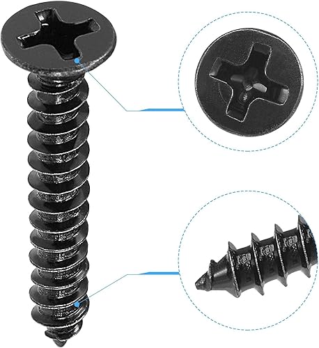 Miniatura 8 de uxcell Tornillos de madera M3.0.197 x 0.472 in Tornillos autorroscantes Phillips de cabeza plana de acero al carbono Tornillos autorroscantes Negro