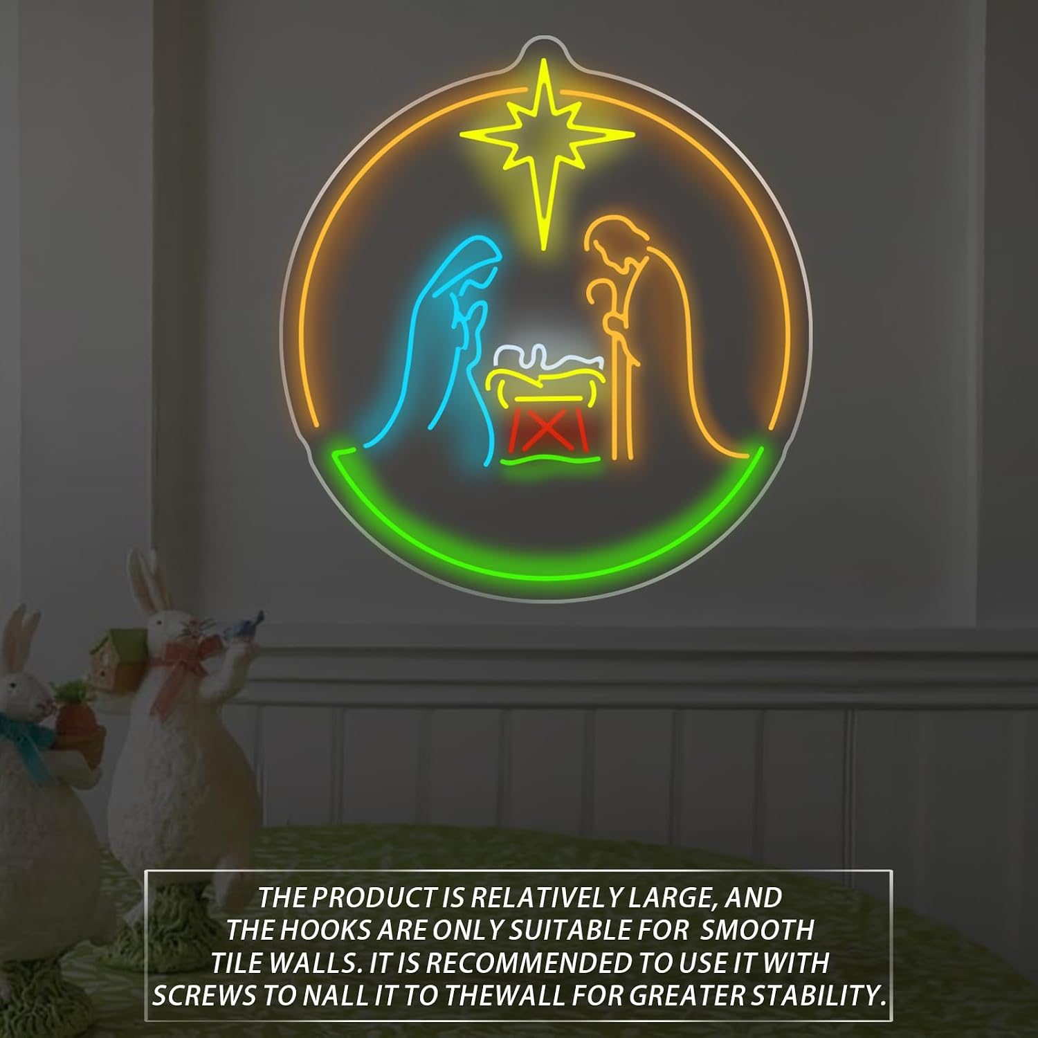 Nativity Scene Neon Sign - 5-Level Dimmable USB Christian Decor, Ideal for Home, Prayer Room, Church Spaces, Faith-Focused LED Wall Art