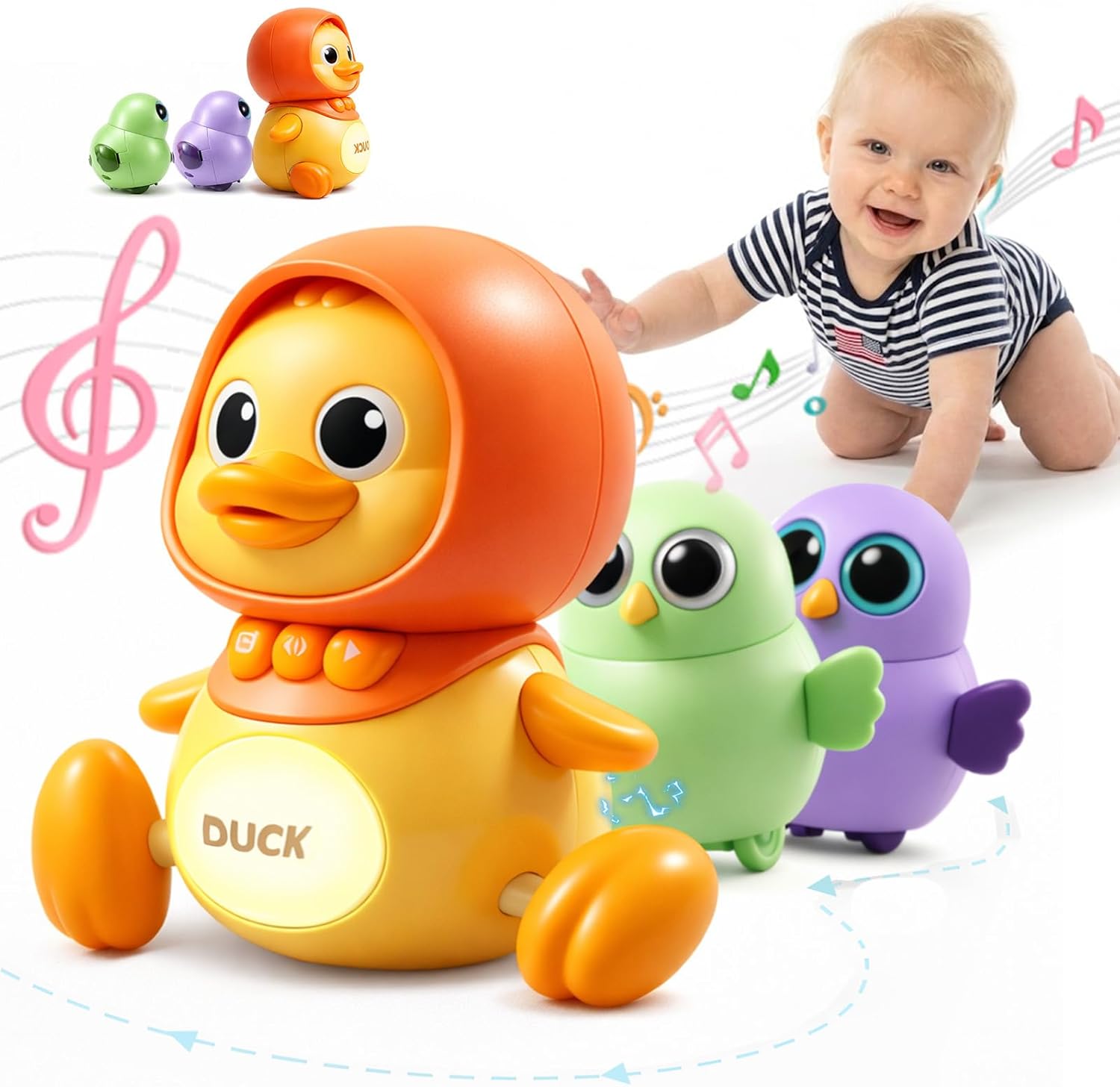 Baby Musical Walking Duck Toy, Follow-Me Waddling Duck for Tummy Time & Crawling Training, Light Up Infant Toys 6–12 Months, for 1 Year Old Boys Girls