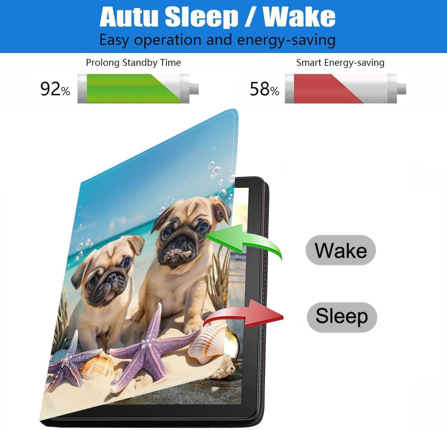 Case for iPad (A16) 11th Generation 11 Inch 2025, for iPad 10th Generation Case 10.9 Inch 2022, Slim PU Leather Stand Folio Cover with Auto Wake Sleep, Funny Beach Pug image 3