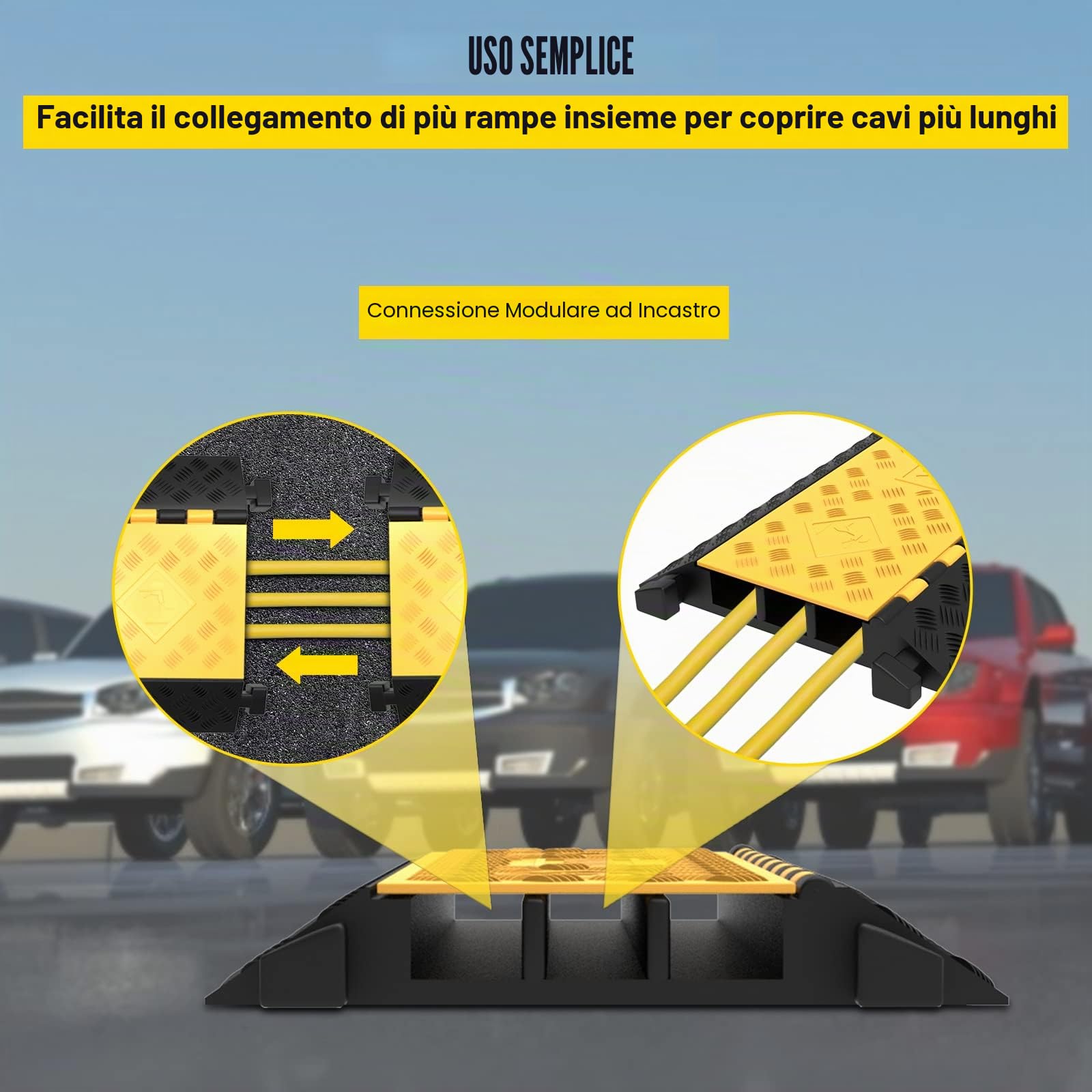 Happybuy Rampa di Protezione del Cavo 44.000 lbs, Copertura del Cavo a 3 Canali, Pavimento Protezione del Pavimento, Canale Copertura del Cavo, Parcheggio Magazzino