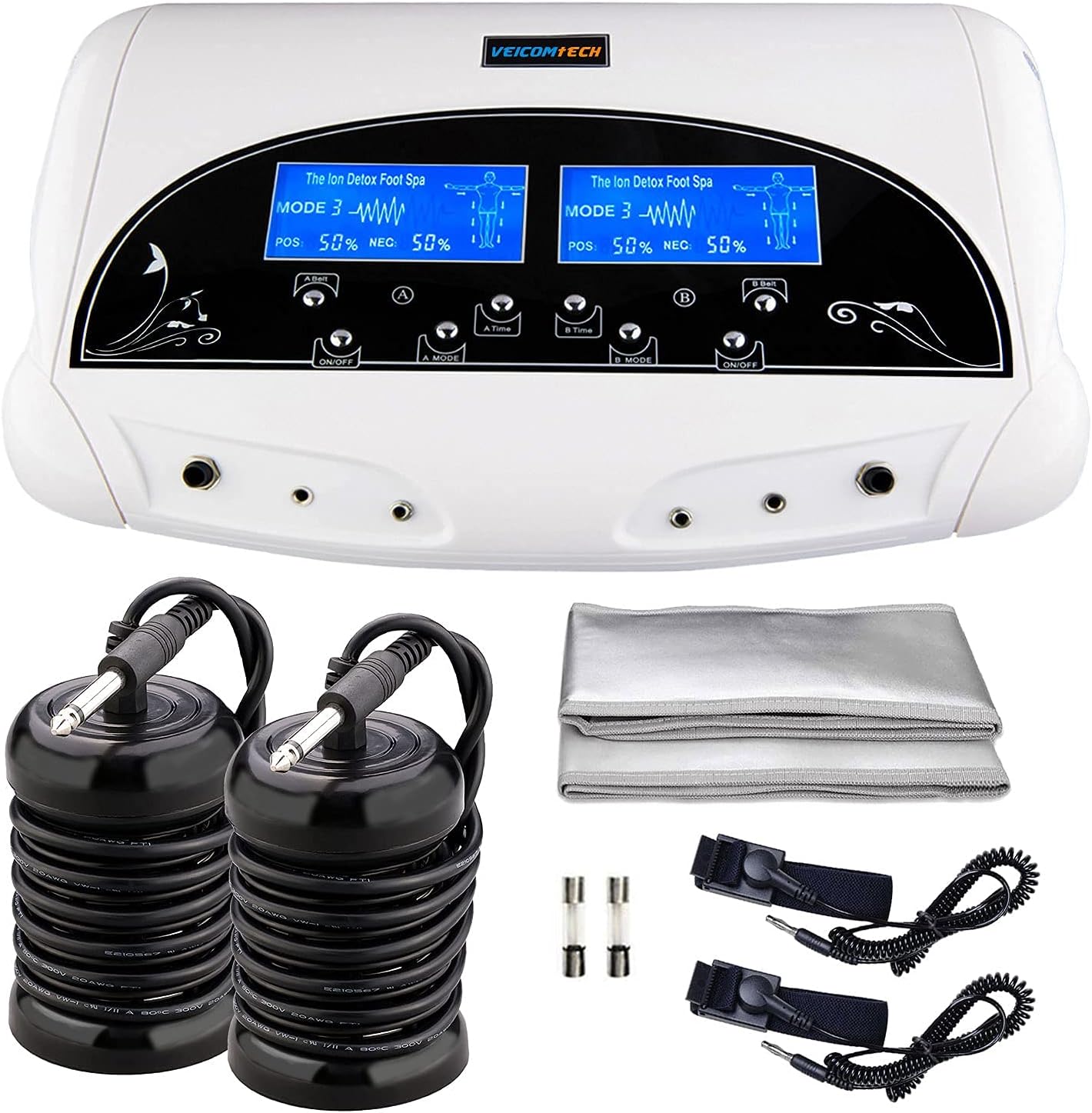 Dual Ionic Foot Bath Detox Machine, Professional Foot Detox Machine, Ionic Ion Detox Foot Bath Spa Cleanse Detoxification Machine with Basin, 2 Waist Belts, 2 Arrays, 10 Liners and Aluminum Box