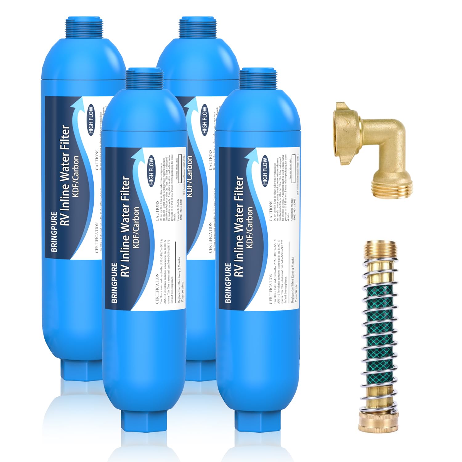 4 Packs of RV Inline/Marine Water Filter With Flexible Hose Protector, NSF Certified, Dedicated for Gardening, RVs, Campers, Trailer, Compatible with 40043 KDF Filter