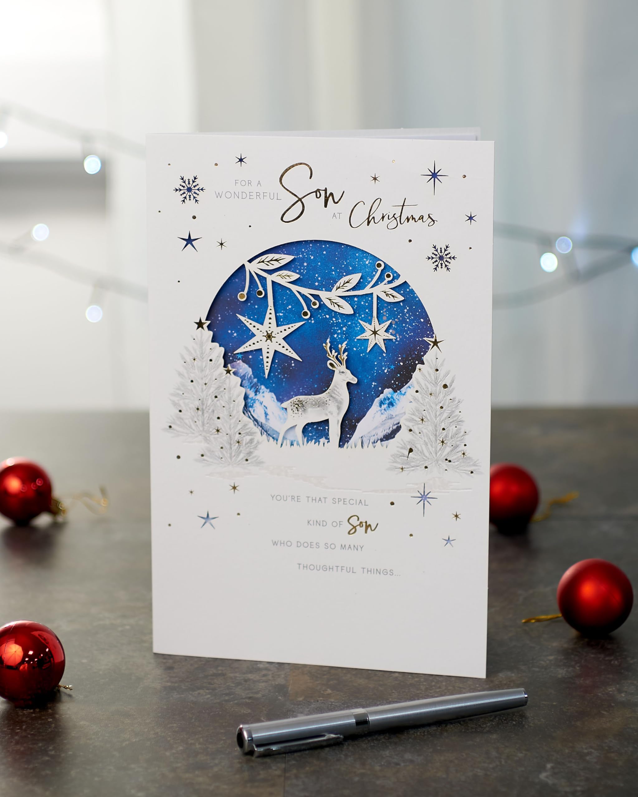 UK Greetings Christmas Card for Son - Snowy Scene Design, Son Scene, A5 - Image 4