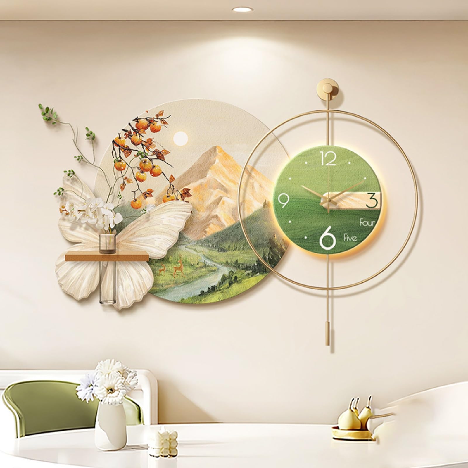 Zegar ścienny 3D z oświetleniem LED, nowoczesny, cichy, nietykający zegar do salonu, przedpokoju, jadalni, pływającej półki, mural 70 cm