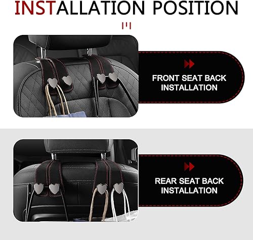 Miniatura 7 de Ganchos de coche para reposacabezas, lujosos ganchos antideslizantes multifuncionales de cuero y metal, para bolsas, paraguas, cartera, gafas,