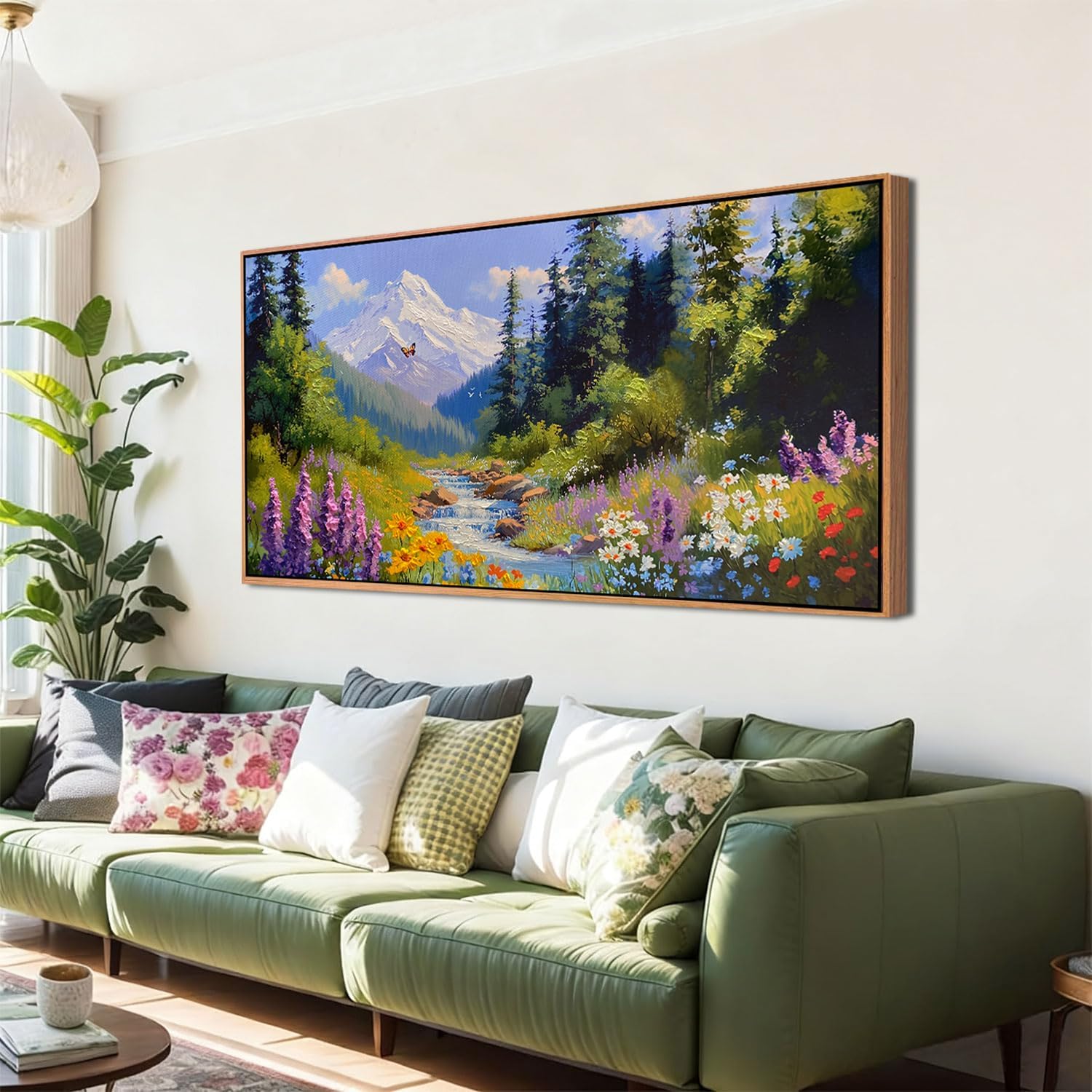Ateliart Framed Landscape Wall Art Scenery Nature Canvas Wall Art Painting Living Room, Panoramic Green Scenery Wall Decor Oversize Framed Bedroom Home Office Kitchen Dining Room 58"x29"