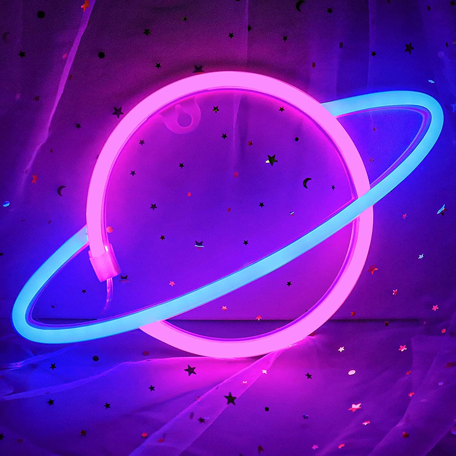 XIUWOO Neon Light, Neon Sign Signs Wall Decor, Battery or USB Operated Planet Neon Lights LED Planet Neon Signs Light up for Home,Kids Room,Bar,Festive Party,Wedding (E)
