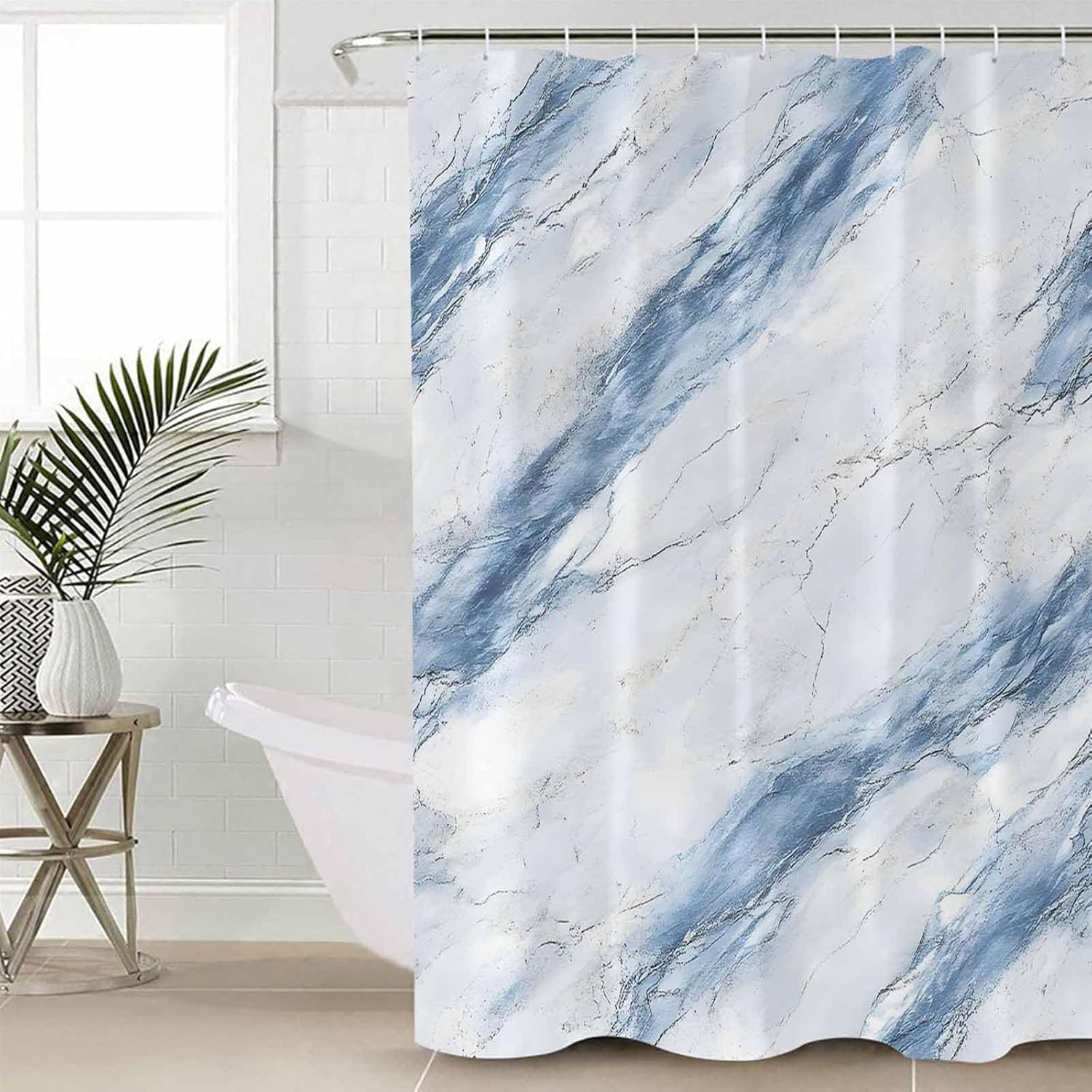 Blue Marble Shower Curtain Set with Hook 60"x72",Washable Cloth Polyester Fabric Shower+Curtain,Waterproof Bath Curtains for Bathroom,Showers,Bathtubs Decor Modern Abstract White Grey Aesthetics Art