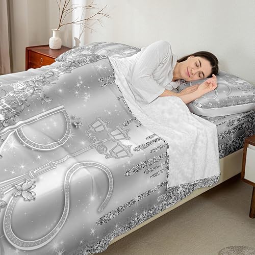 Miniatura 2 de Juego de sábanas de París, tamaño King, juego de ropa de cama de 4 piezas con purpurina plateada y diamantes para decoración de habitación de niños